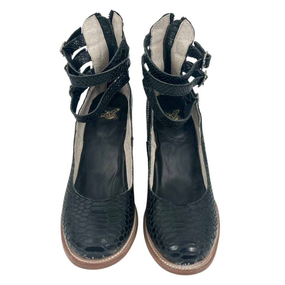 Freebird by Steven Randi Black Snake Embossed Heeled Shoes - Picture 3 of 11